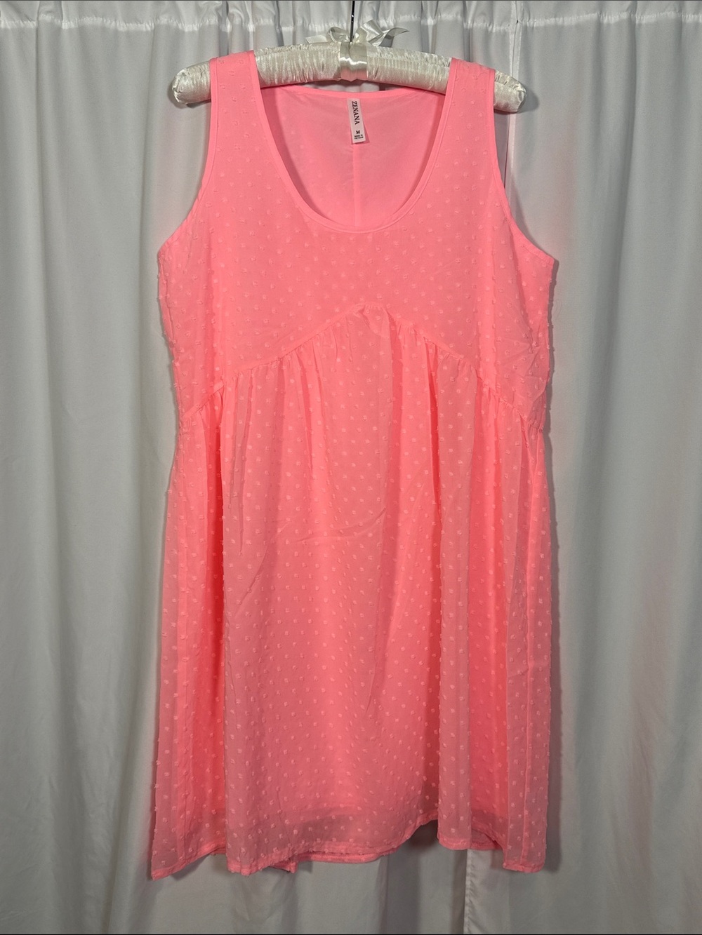 Zenana Neon Coral Swiss Dot Sleeveless Mini Dress